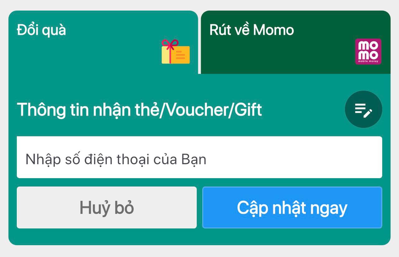 Nhập số điện thoại nhận thẻ